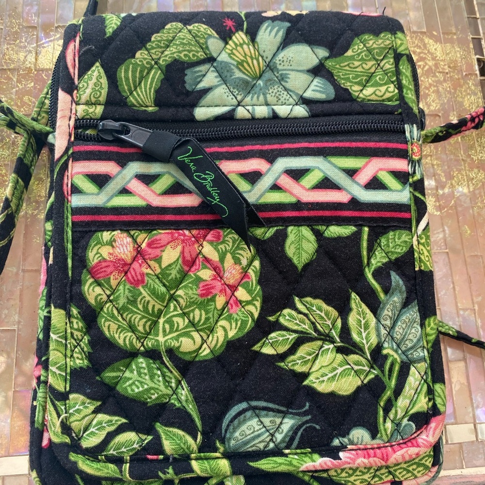 Vera Bradley Black and Green Small Floral Crossbody Bag